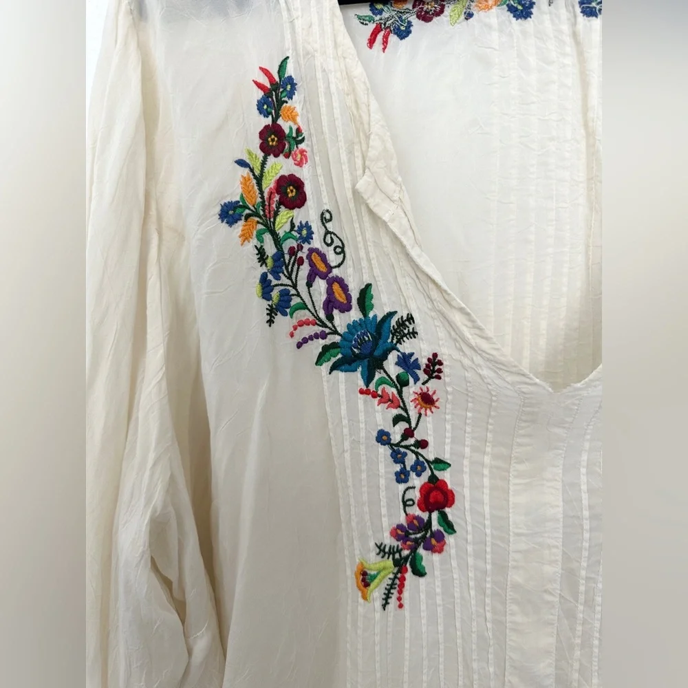 Johnny Was Ivory Floral Embroidered Tunic Top Womens  Cupra Sheer 2X - Picture 5 of 14